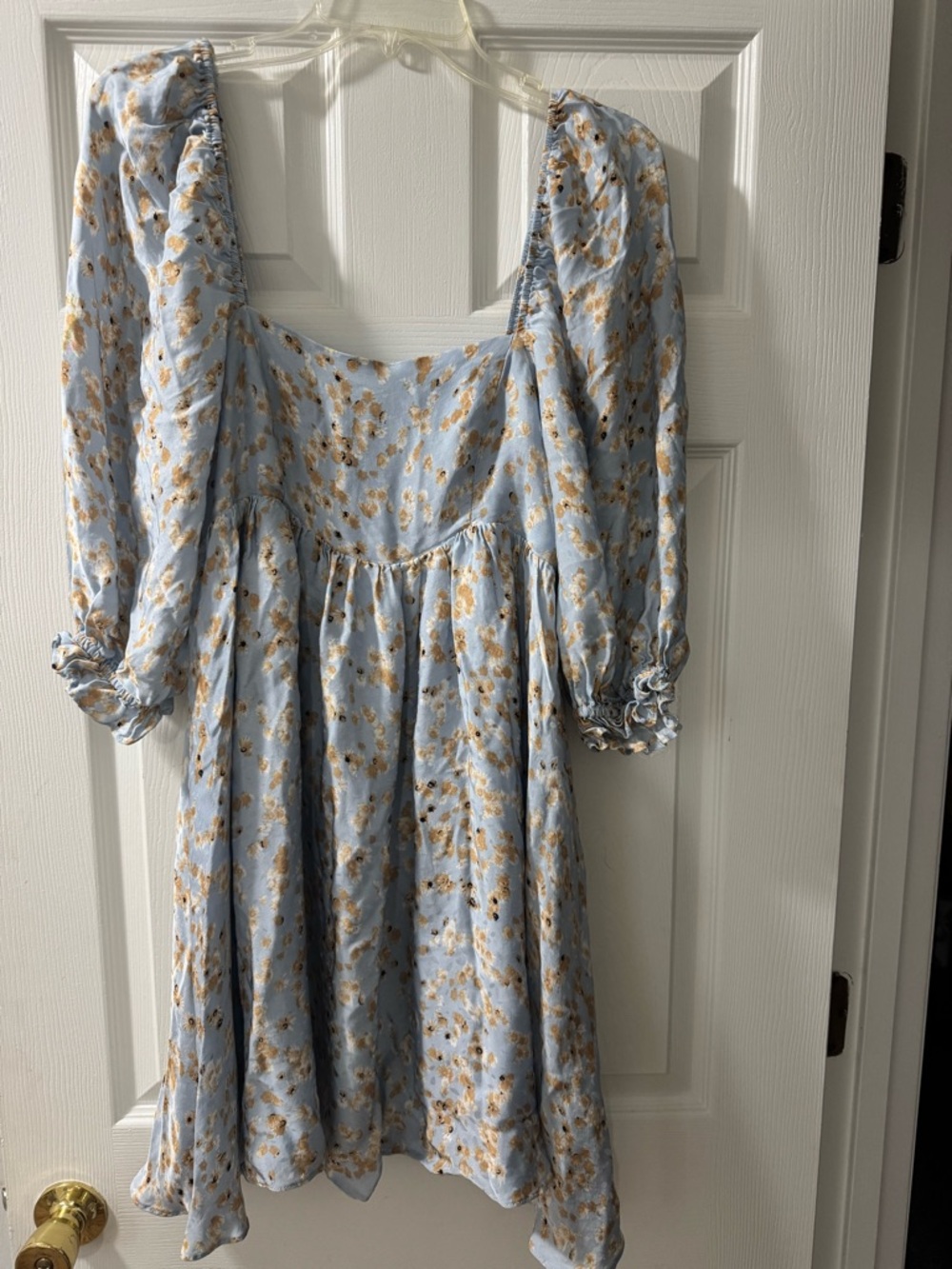 Storia Powder Blue Floral Square-Neck Dress